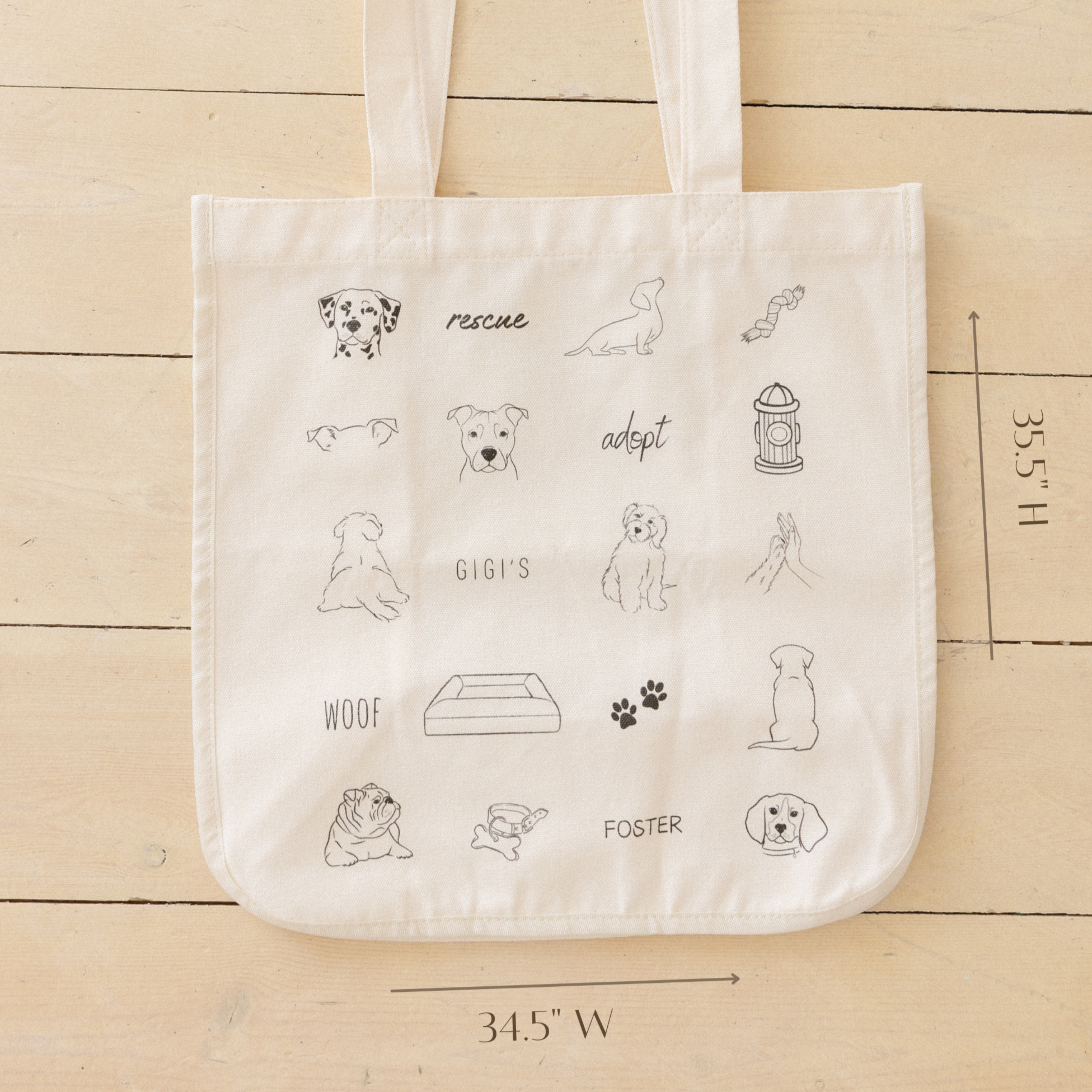 Rescue dog-themed canvas tote bag with graphics – Gigi's Pawsitive Impact
