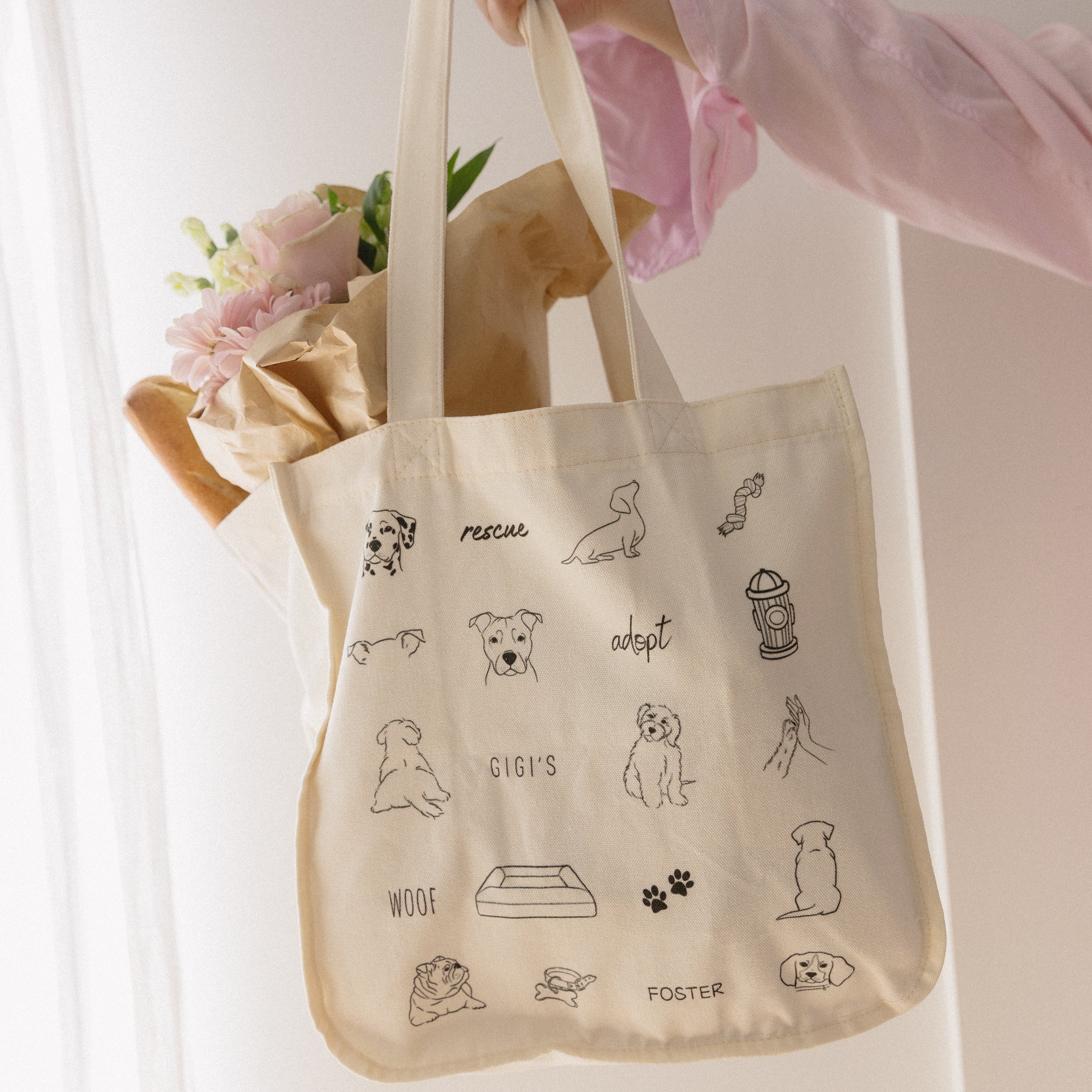 Rescue dog-themed canvas tote bag with graphics – Gigi's Pawsitive Impact