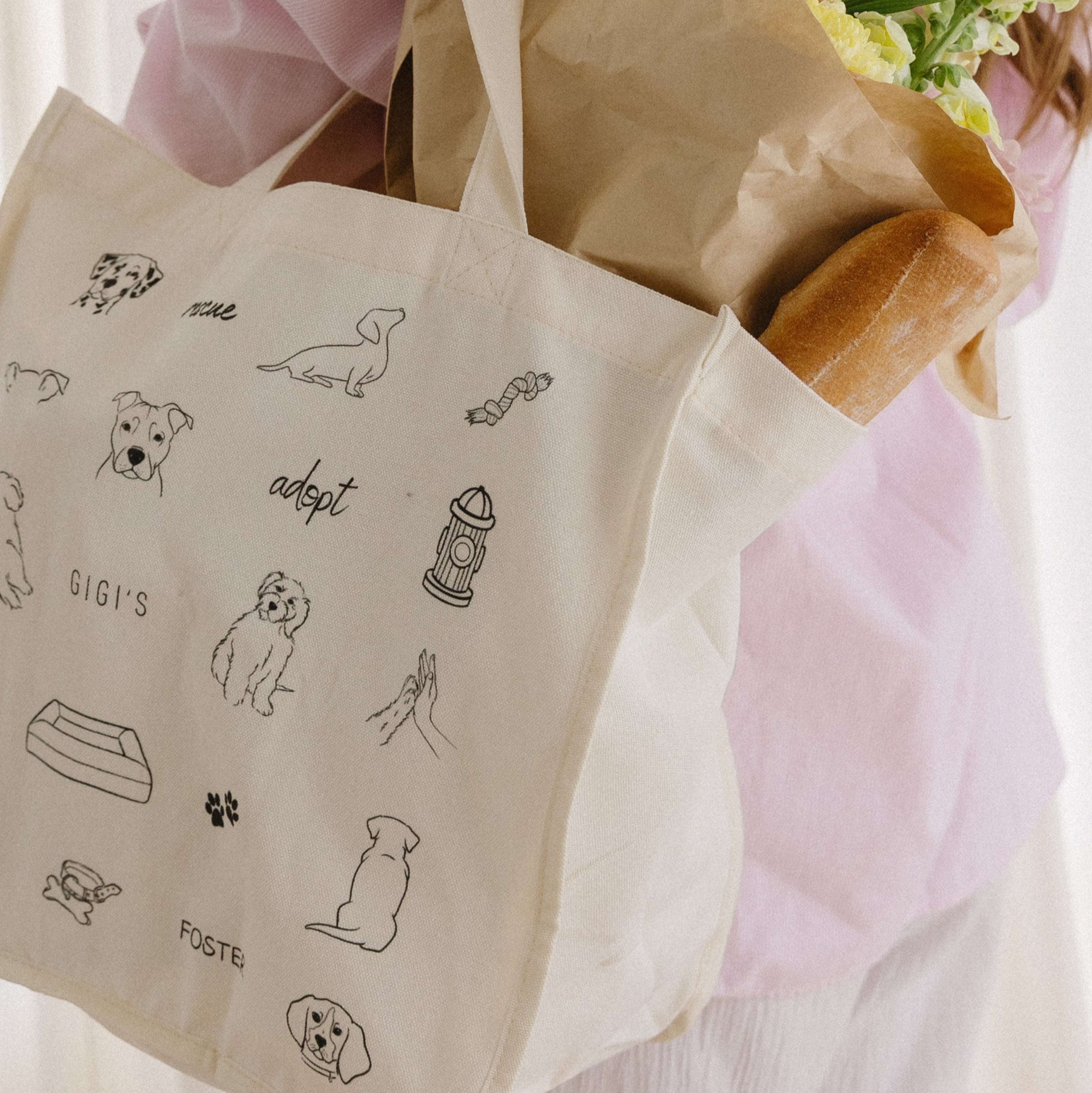 Rescue dog-themed canvas tote bag with graphics – Gigi's Pawsitive Impact