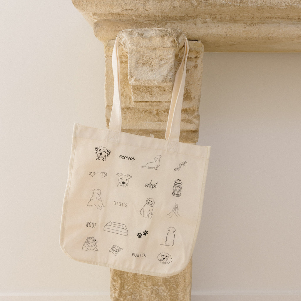 Rescue dog-themed canvas tote bag with graphics – Gigi's Pawsitive Impact
