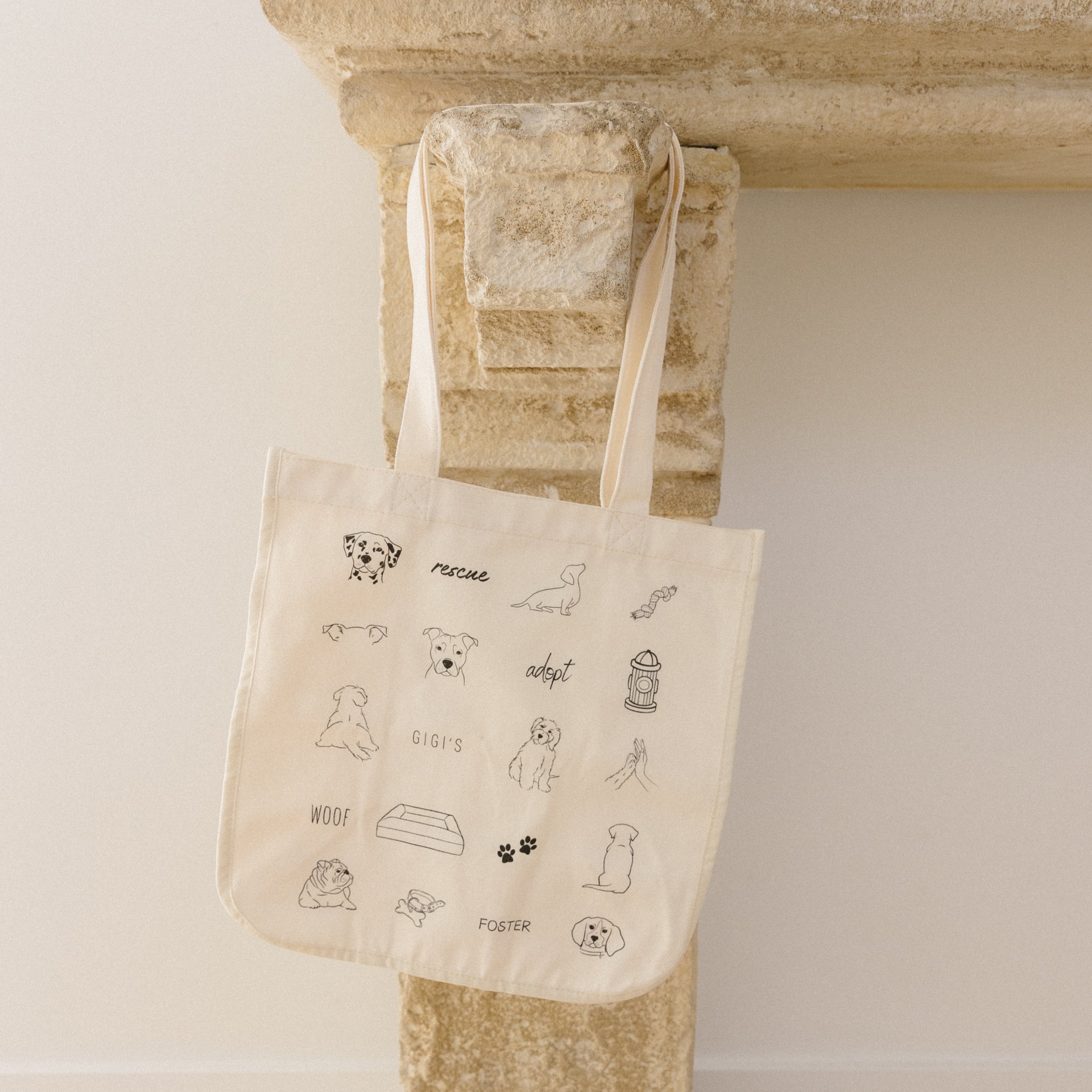 Rescue dog-themed canvas tote bag with graphics – Gigi's Pawsitive Impact
