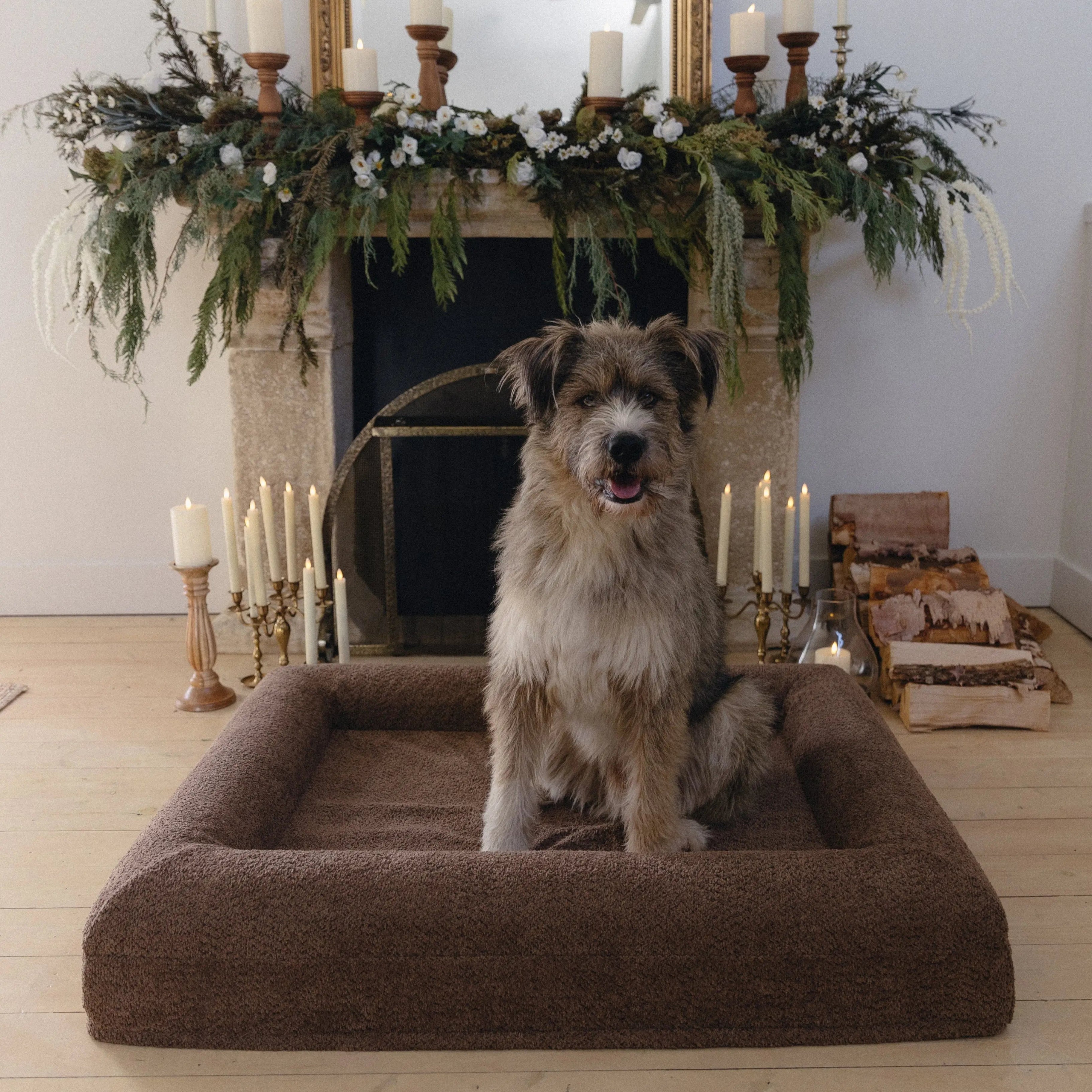 Spare cream boucle dog bed cover for medium / large size bed