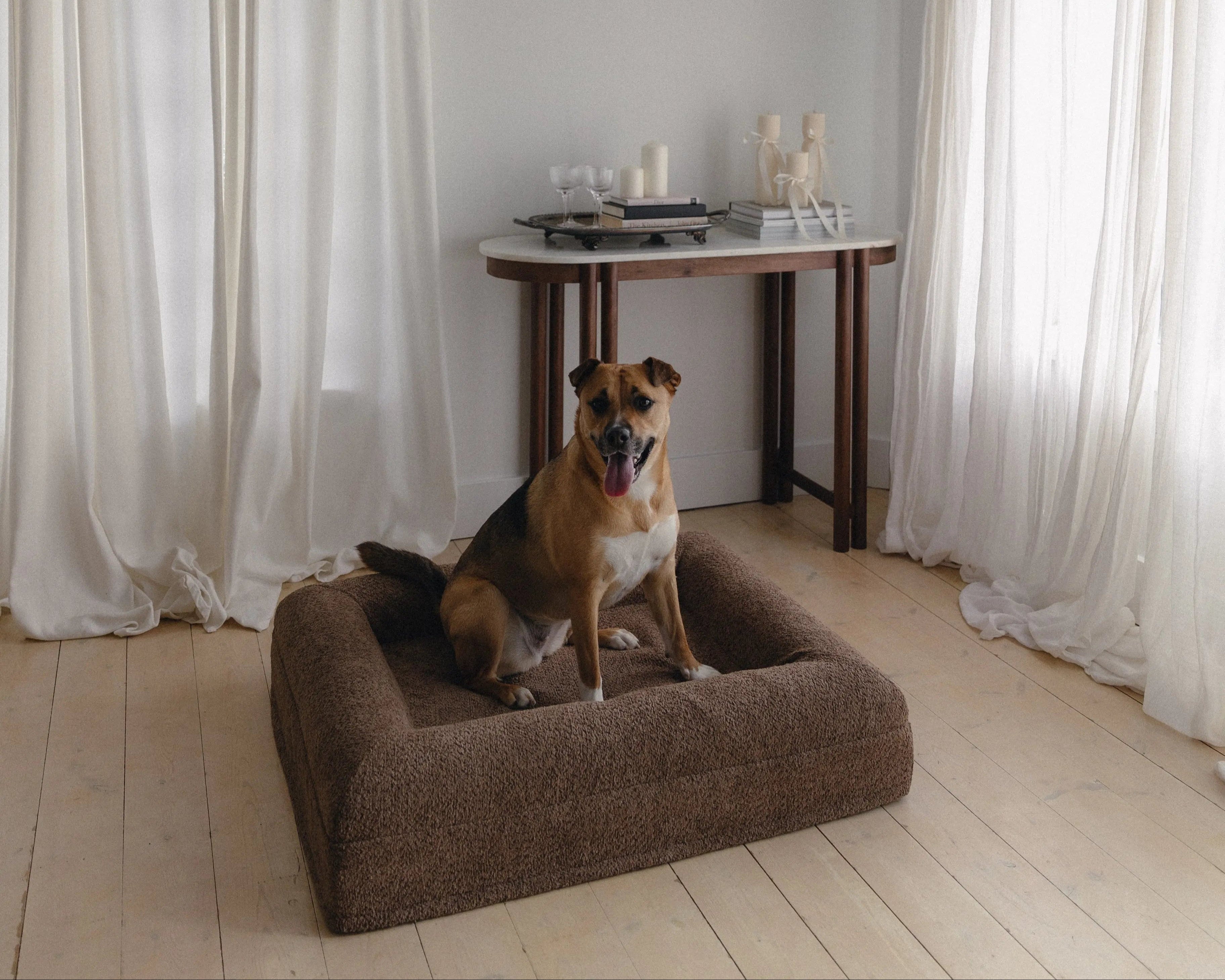 Spare cream boucle dog bed cover for small / medium size bed