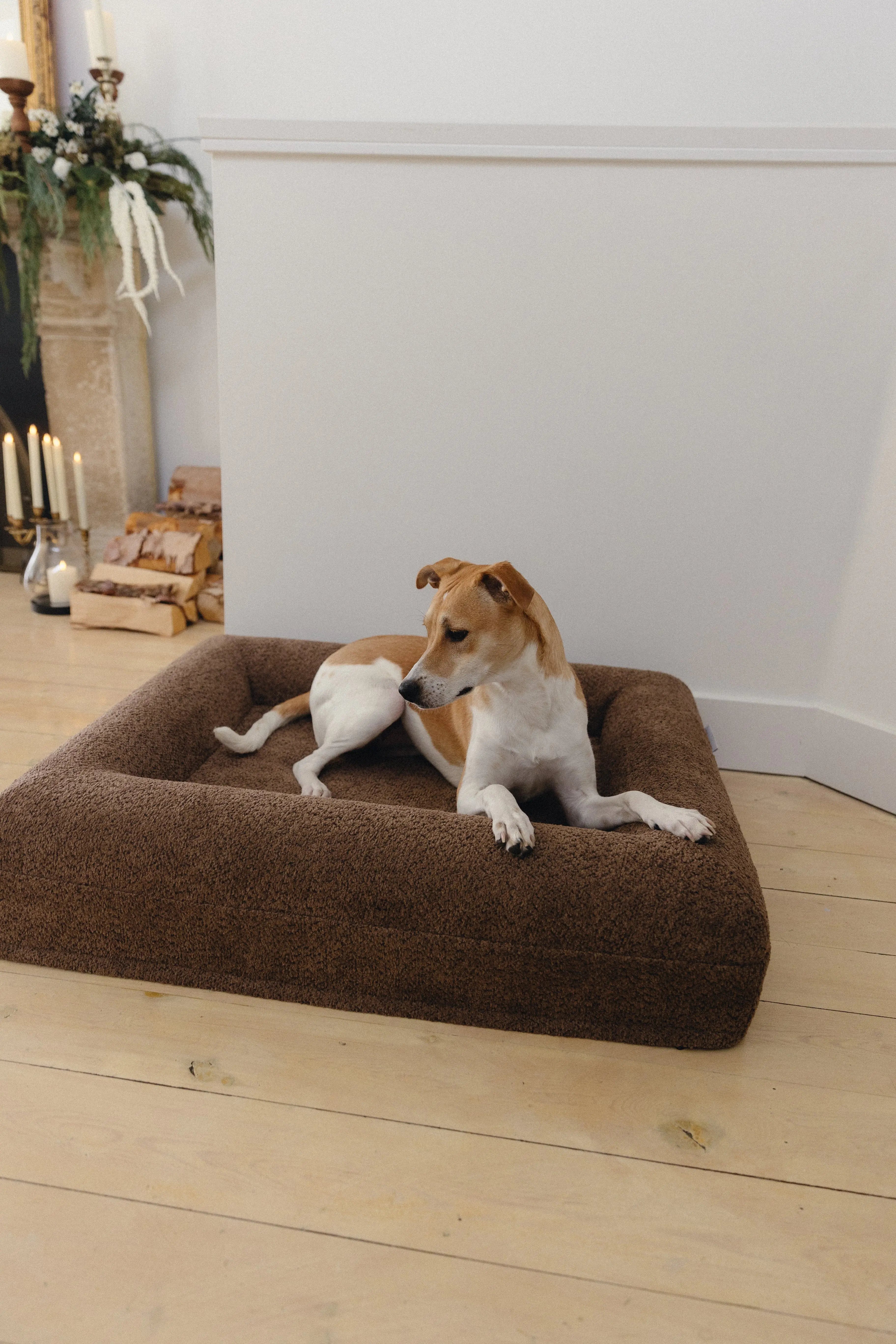 Spare cream boucle dog bed cover for small / medium size bed
